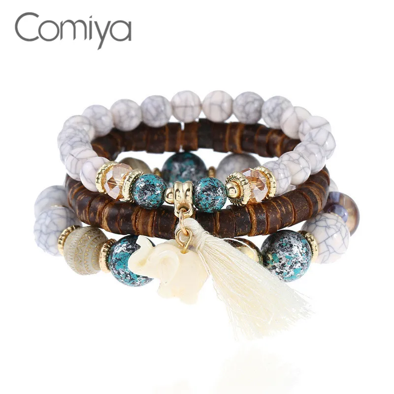 Comiya женские браслеты Мода Boho каменные бусы Набор Леди браслет Длинные Ленточки