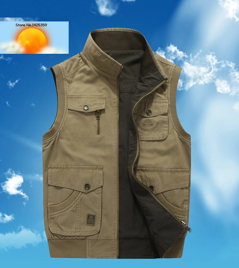 Winter Vest Men Casual Military Loose Vests Male Multi Pockets Mens Vest Pure Cotton Double-sided Wear Waistcoat Plus Size M-8XL