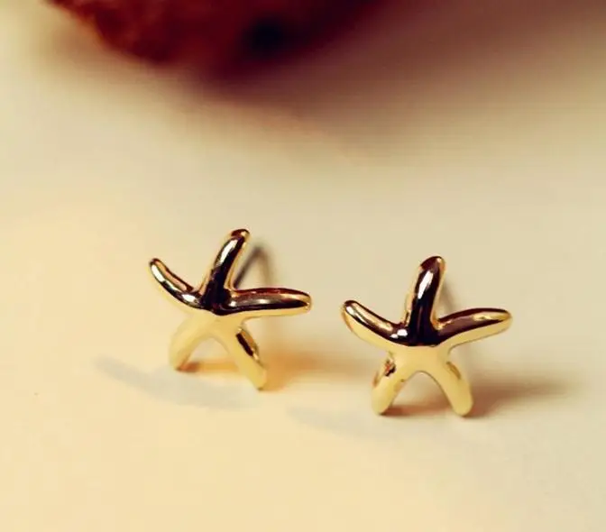 Корейский Новый изделия Золотая рыбка Морская звезда из трех частей серьги милые