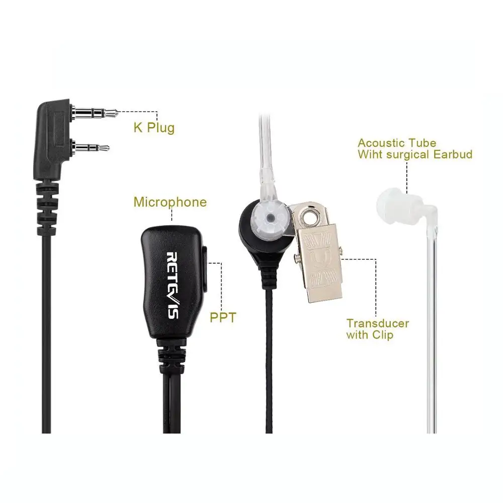 2шт Акустическая трубка PTT Mic 2Pin наушники Walkie Talkie гарнитура для Kenwood TYT Baofeng 888s UV-5R UV-82 RETEVIS RT22 H777 RT-5R