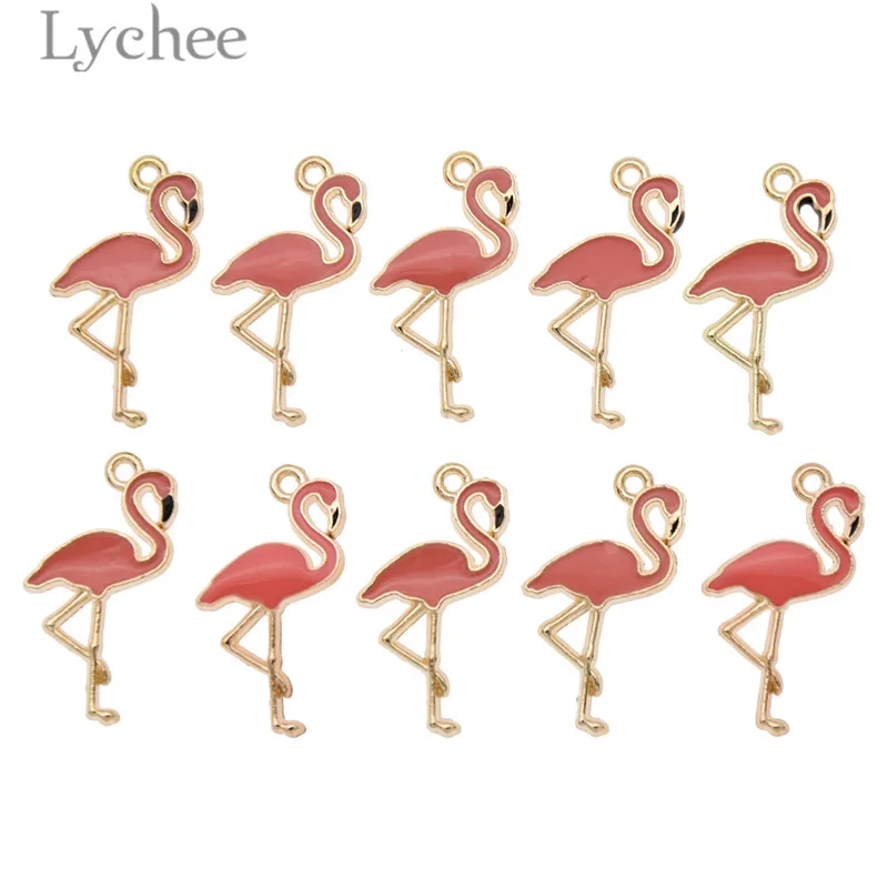 Lychee 10 шт. Модные сплав Фламинго белка эмаль очаровательные DIY Украшение Подвеска