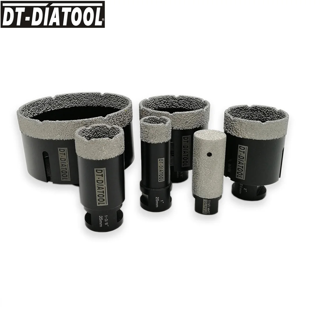 DT-DIATOOL, 6 шт./комплект, Вакуумные Паяные алмазные сверлильные коронки, наборы, 5/8-11, Резьбовая кольцевая пила, смешанный размер, плюс 25 мм, пальчиковые Биты