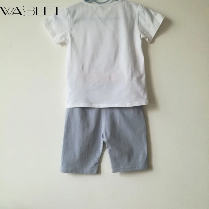 Мода 2017 г. хлопковые летние комплект одежды для мальчиков повседневная рукав