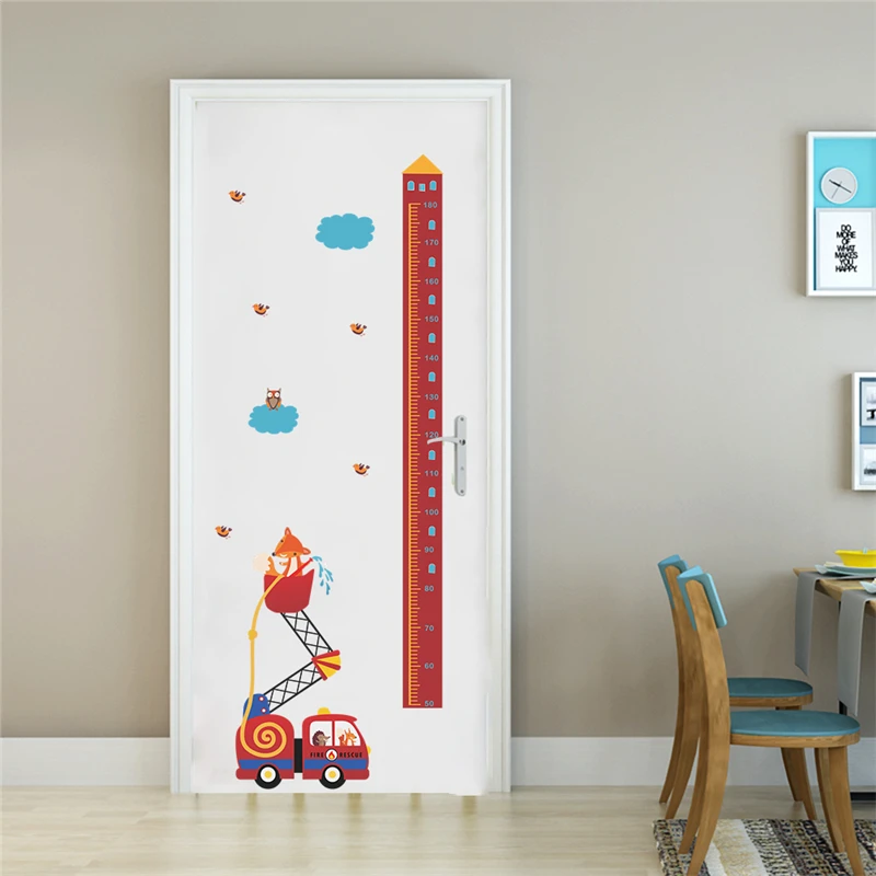 Cartoon Fox Owl And Fire Engine Height Measure Wall Stickers For Kids Room Home Decor PVC Growth Chart Decals Diy Mural Art | Дом и сад