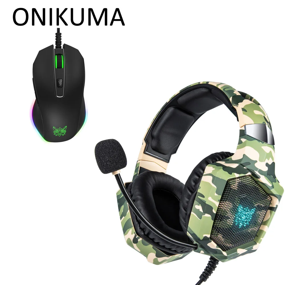 With Box ONIKUMA K8 PS4 гарнитура Casque PC Gamer бас Игровые наушники с микрофоном+ профессиональная проводная USB игровая мышь - Цвет: With Box