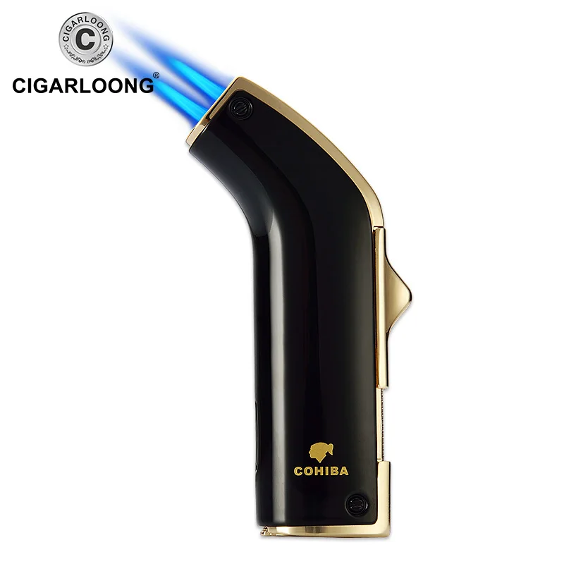 Зажигалка для сигар COHIBA двухструйная ветрозащитная Бутановая надувная