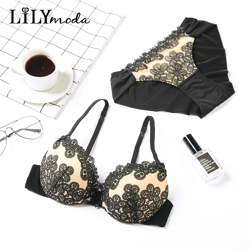 Lilymoda Для женщин вышивка бра с цветами комплект нижнего белья на косточках