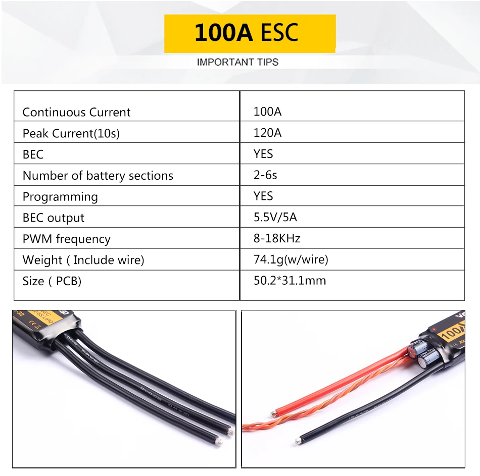 VGOOD бесщеточный ESC 6A/12A/20A/30/40A/60A/80A/100A/120A 2 с 32-бит с 1.5A SBEC для неизменяемой геометрией крыла RC самолет запасные части
