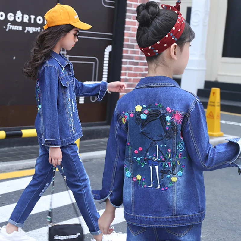 Одежда для девочек джинсовый костюм комплект из 2 предметов: куртка + джинсы