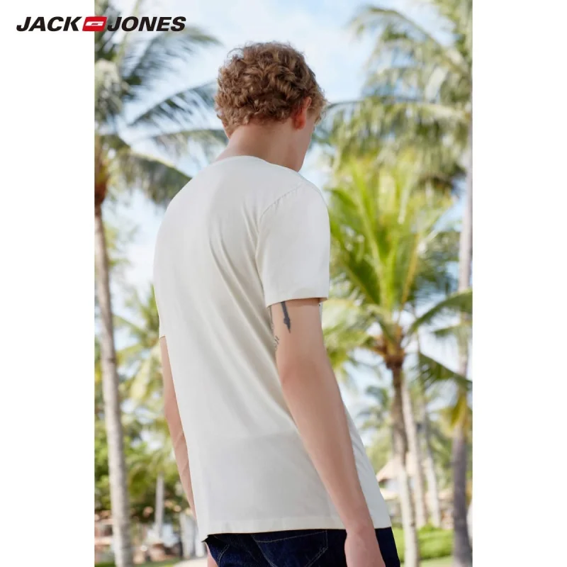 Мужская футболка с принтом JackJones из 100% хлопка в пляжном стиле Menswear 219101527|Мужские