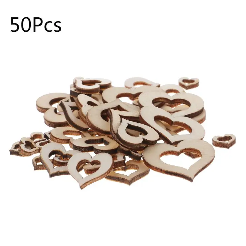 50 шт. смешанные размеры лазерная резка дерево украшение деревянная форма сердца