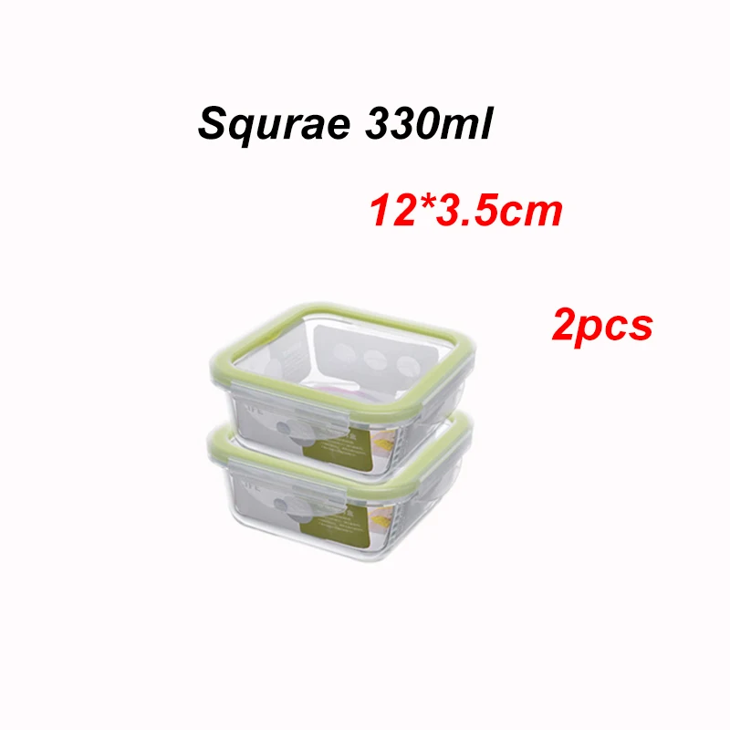 330ML 2PCS Стеклянный Квадратный Контейнер для завтрака без бисфенола герметичный контейнер для хранения продуктов герметичные крышки для микроволновой печи морозильник - Цвет: 330ML 2PCS