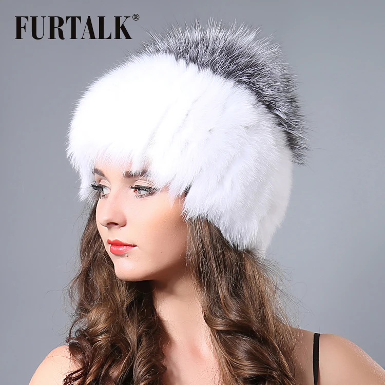 Меховая шапка FURTALK женская вязаная ручной работы из натурального меха лисы на