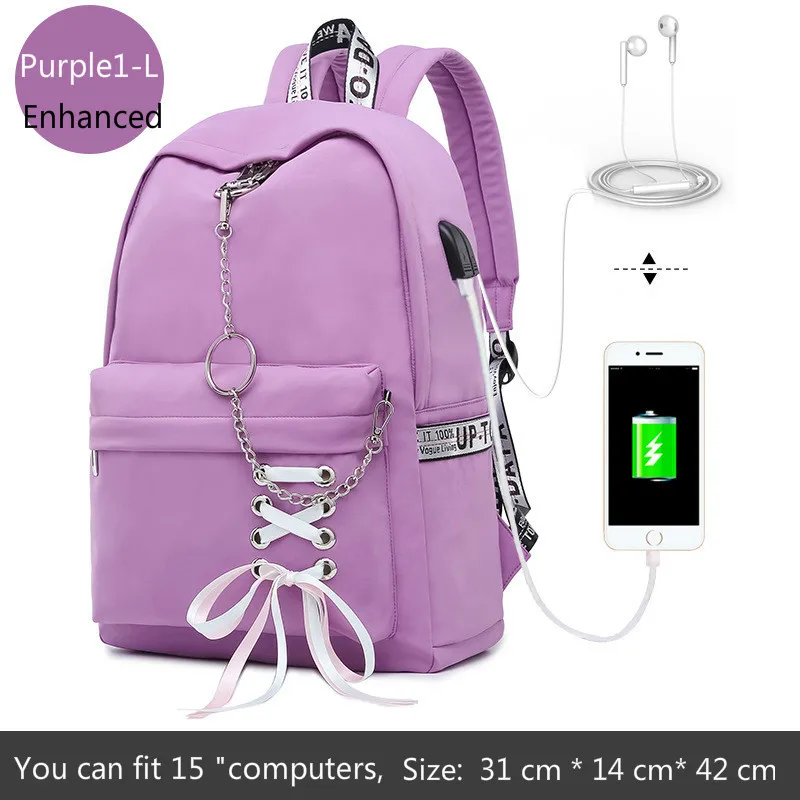 Purple1-L Модная школьная сумка для девочек, Женский школьный рюкзак для ноутбука, детские школьные сумки для девочек-подростков, женские серые рюкзаки, Mochila Escolar - Цвет: Purple1-L
