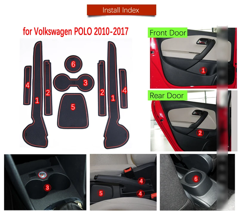 Противоскользящие резиновые коврики ворота Слот чашка коврик для VW POLO 6R 6C 2010 2011