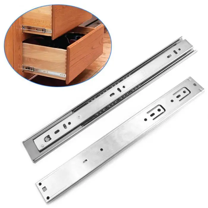 1 Pair 12/14/16/18/20/22 Inch Drawer Orbit Slide Cabinet Cupboard Runners Furniture Drawers Ball Bearing Slides Buffer DTT88