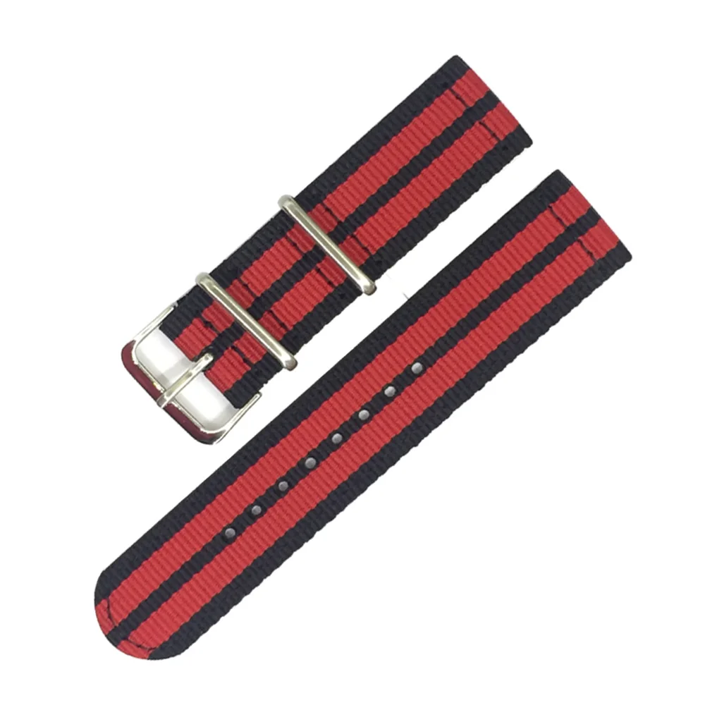 Black Red Ремешок для часов NATO, 15 цветов, нейлоновый ремешок для часов, серебряное кольцо, пряжка, 18 мм, 20 мм, 22 мм, 24 мм, сменный ремешок в полоску, аксессуары для часов - Цвет ремешка: Black Red