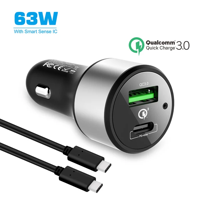 Charger and Cable Usb type C адаптер 12V3A 18 Вт 45 Вт PD Быстрая зарядка 3,0 быстрое автомобильное зарядное устройство для iPhone для Macbook Air Dell XPS XIAOMI ноутбук - Тип штекера: Charger and Cable