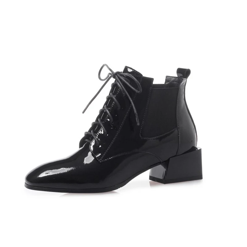 MLJUESE/женские ботильоны из коровьей кожи на шнуровке зимние короткие плюшевые