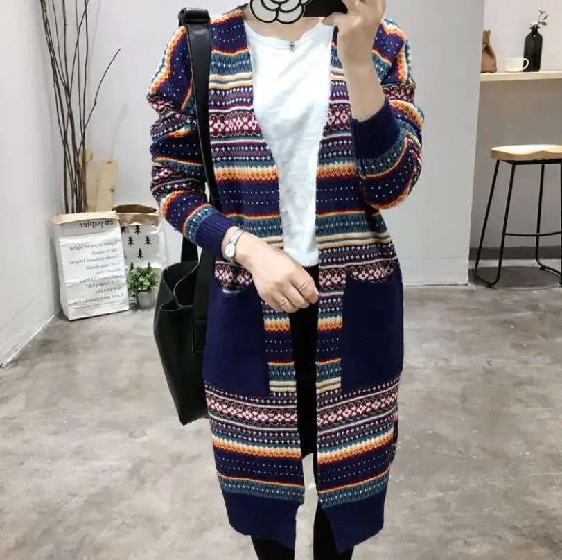 2018 модный новый осенний вязаный свитер женские модели длинный кардиган