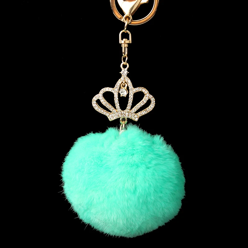 8 СМ Натурального Меха Кролика Помпоном Брелок брелок Моды Кристалл Корона