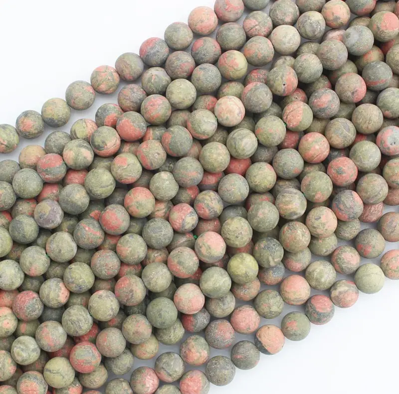 

Natural Frost/Matte Unakite Floriated stone 6-12mm Round beads 15" For DIY Jewelry Making, pendant,necklace