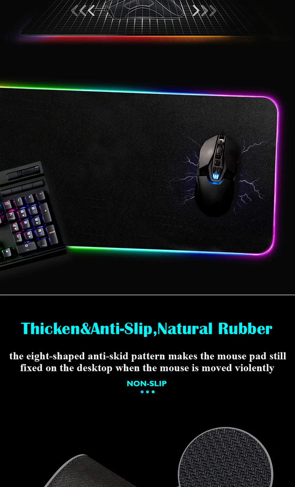 Большой красочный светодиодный RGB игровой коврик для мыши USB Проводная 800x300 мм геймерский большой коврик для мыши коврик для ноутбука 800x300 мм для ПК компьютера
