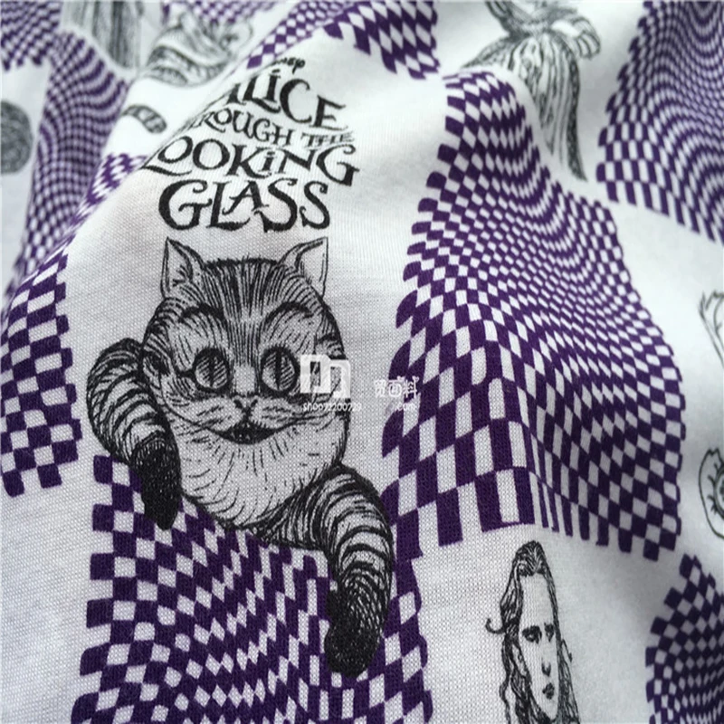 Тонкая трикотажная хлопчатобумажная ткань с рисунком Кота Алисы мечты в стране
