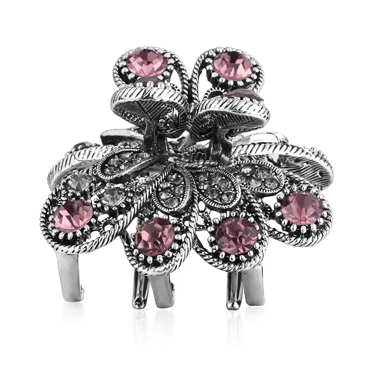 Pink Color Винтажные заколки для волос для женщин Великолепные Металлические шпильки для волос для девочек заколки Блестящие кристаллы аксессуары для волос головной убор HC212 - Цвет: Pink Color