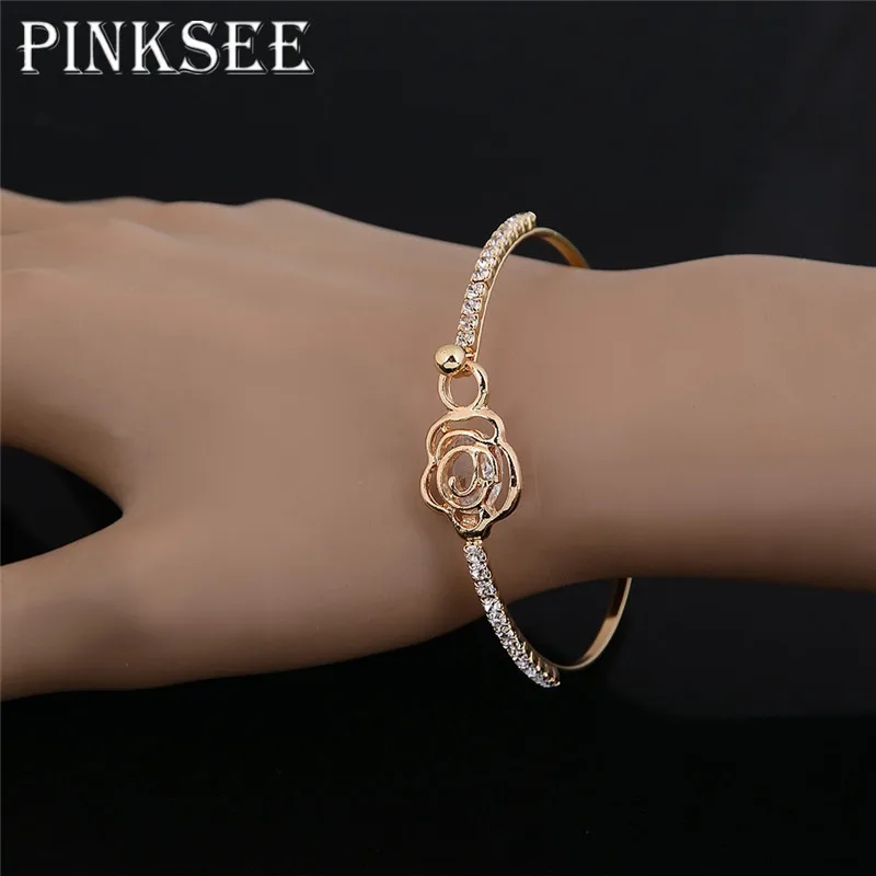 PINKSEE 2018 элегантная бижутерия розовый цветок золотые браслеты браслет на руку для