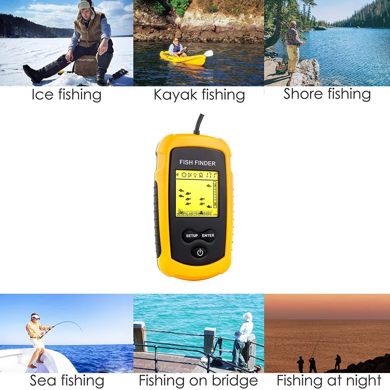 Portable Fish Finder Echo Sounder Fishing Fishfinder Wired Sonar Sensor Alarm Transducer Deeper Underwater Hunting Camera | Спорт и