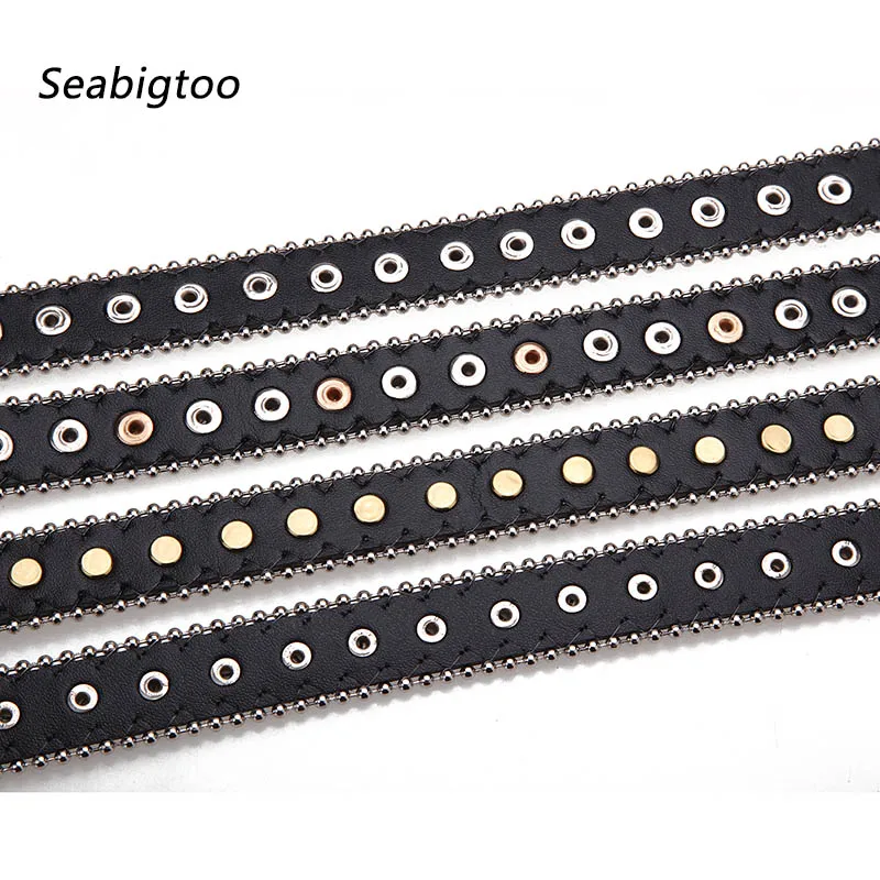 Seabigtoo ремни с заклепками для женщин и мужчин, черные ремни из искусственной кожи, женские дикие Серебристые ремни с металлической пряжкой, ремень на талию, дизайнерские ремни