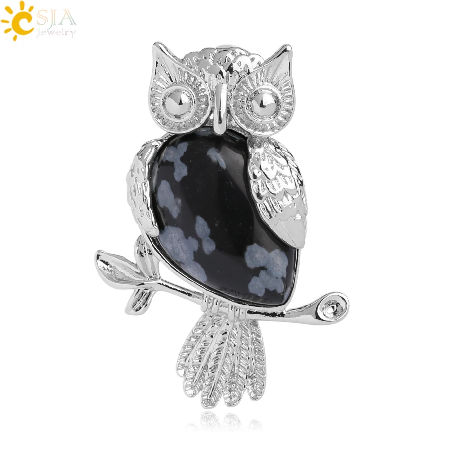Snowflake Stone CSJA животное сова кулон в форме капли воды в форме натуральный камень кварц кристалл серебряный цвет кулон для ожерелья для женщин мужчин ювелирные изделия G076 - Окраска металла: Snowflake Stone
