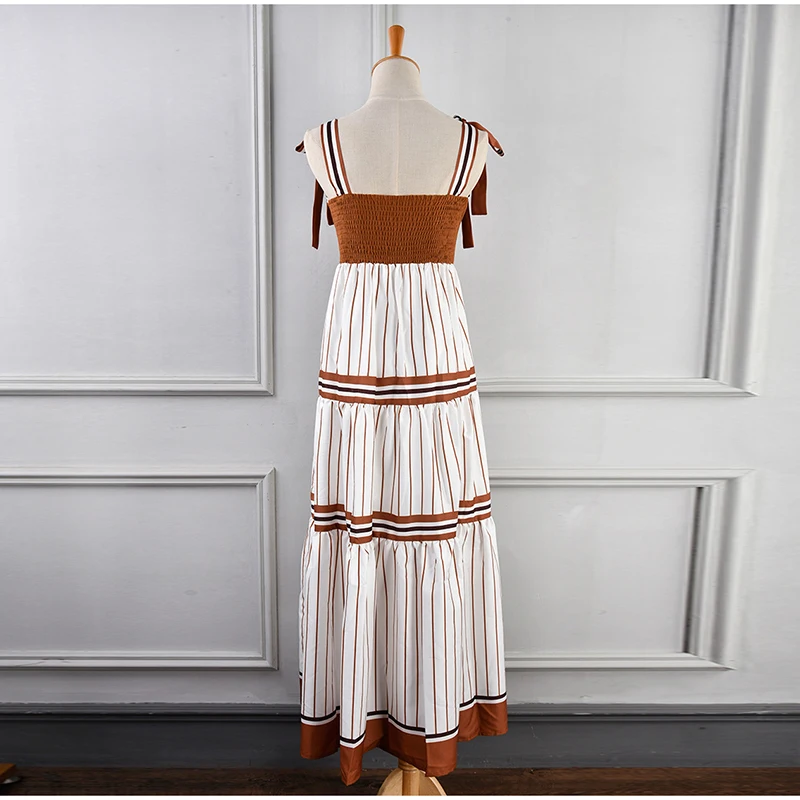 TOP QUALITY Paris Fashion 2020 Runway Designer Dress Women's Spaghetti Strap Striped Mid-calf | Женская одежда