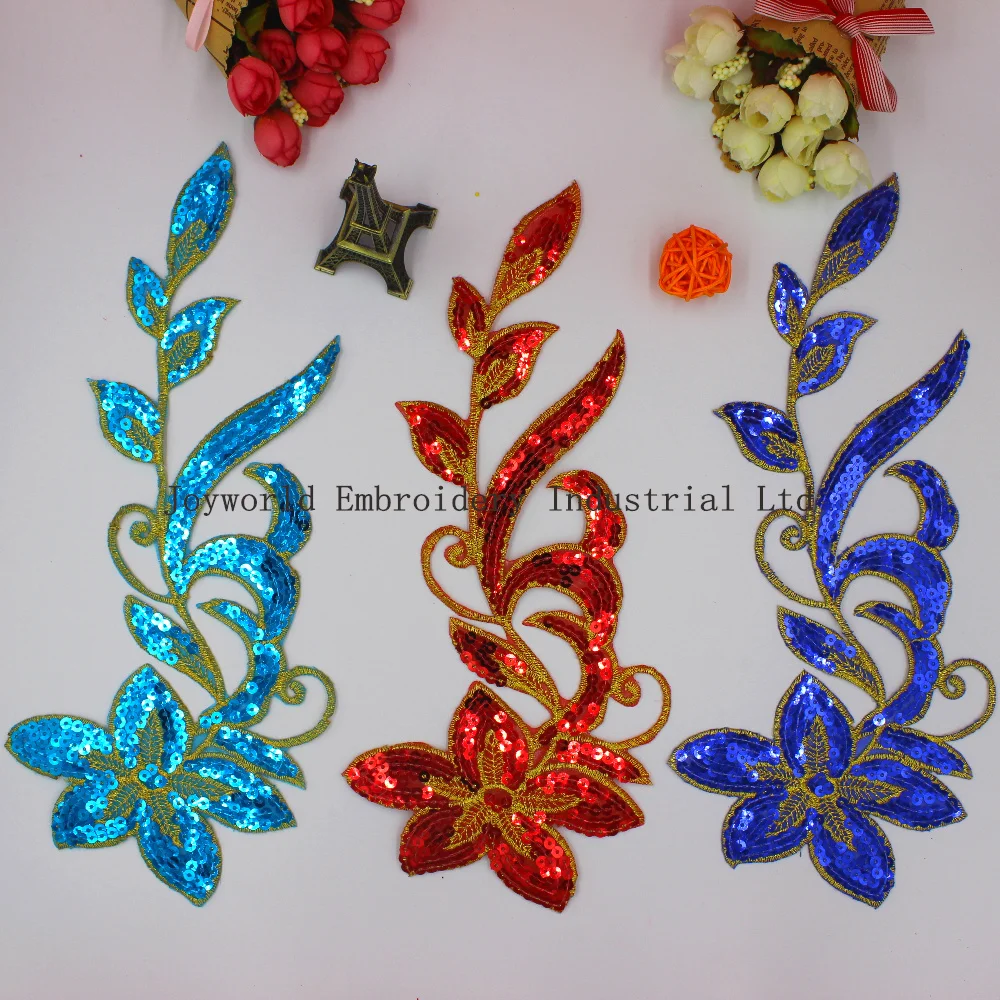 Нашивки с вышивкой блестками цветами для творчества зеркальные аппликации