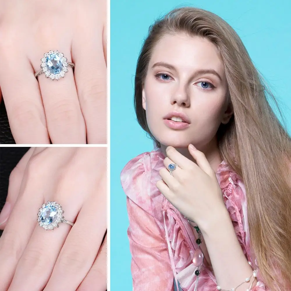 Jewelrypalace Принцесса Диана Уильям Kate 2.3ct Природный Голубой топаз Обручение Halo Кольцо