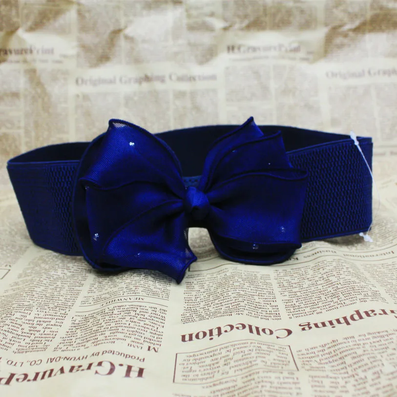 2015 Korean flavor style New Women Girls Gauze Folded Paved Bowknot Elastic Bow Wide Stretch Buckle Waistband Waist Belt | Аксессуары