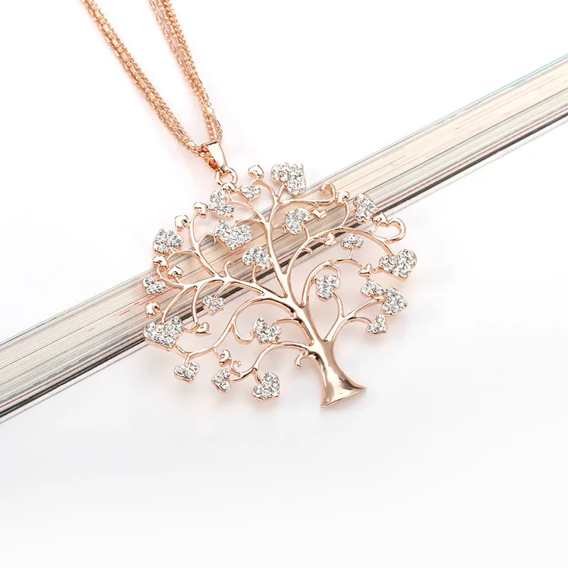 Fashion Hollow Romantic Tree Golden Crystal Leaf Pendant Necklace Valentine's Day Love Party Wedding Jewelry | Украшения и