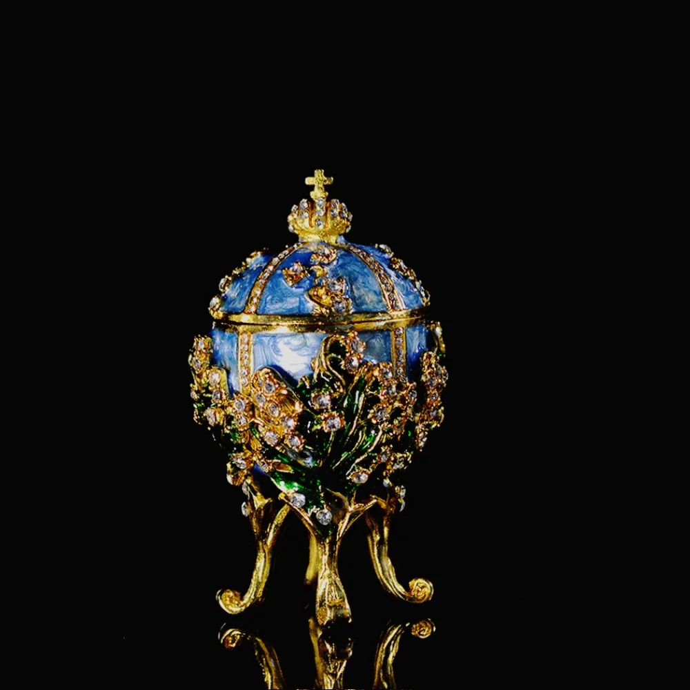Qifu Metal Handicraft Small Faberge Egg Jewelry Box Home Decor