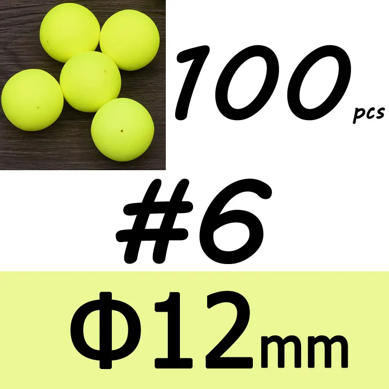 Yellow size 6 100 шт. приманки для соленой пресной воды для рыбной ловли, пенные плавающие шарики, бобы, помпано, поплавок, нижняя установка, Такелажный материал - Цвет: Yellow size 6
