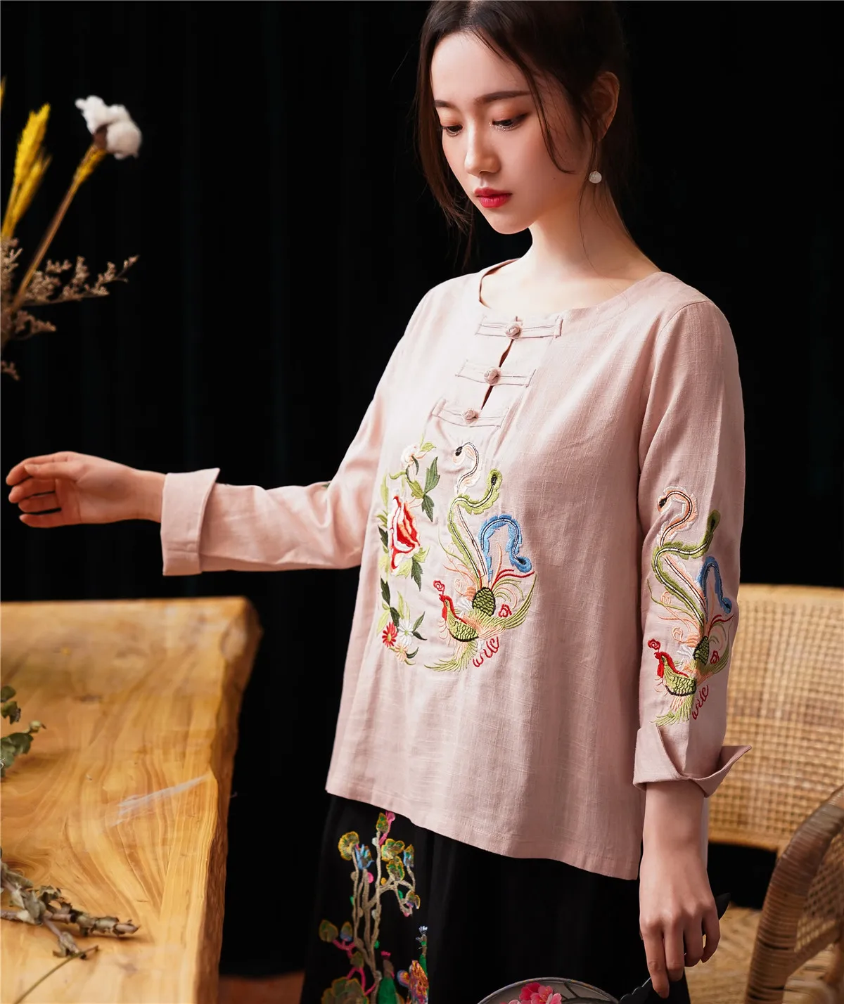 Шанхай история вышивка китайские блузки смесь льна хлопок Cheongsam рубашка Ципао национальная модная одежда 4 цвета