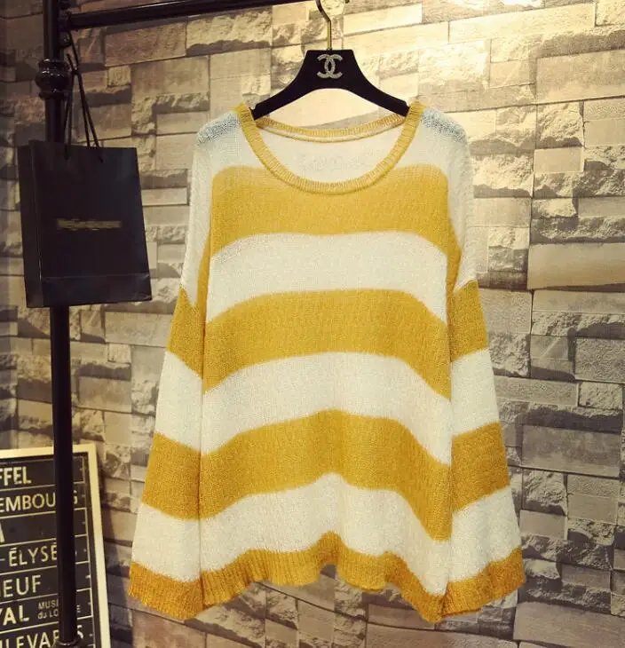 2018 New Spring Autumn Women's Long Sleeved Striped Mohair Sweater Loose Blouse Female Students Casual Knitted Pullover Tops | Женская