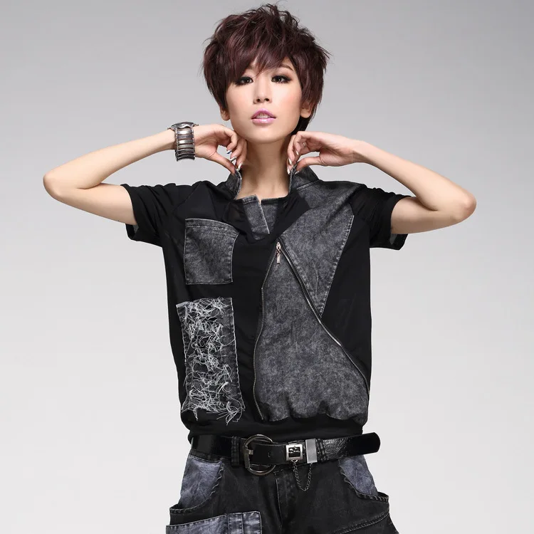 Лето 2018 женская футболка в стиле панк модная перспективная сетчатая джинсовая