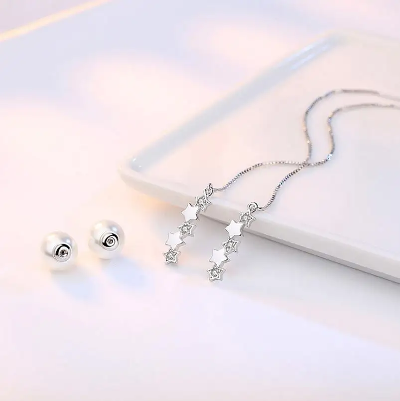 Серьги гвоздики из серебра 925 пробы в форме звезды с жемчугом|fashion stud earrings|stud