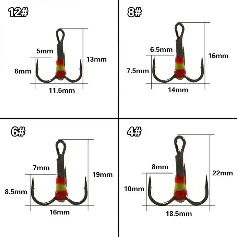 40 шт./лот тройные рыболовные крючки из высокоуглеродистой стали 4 #6 #8 #12 # радужные