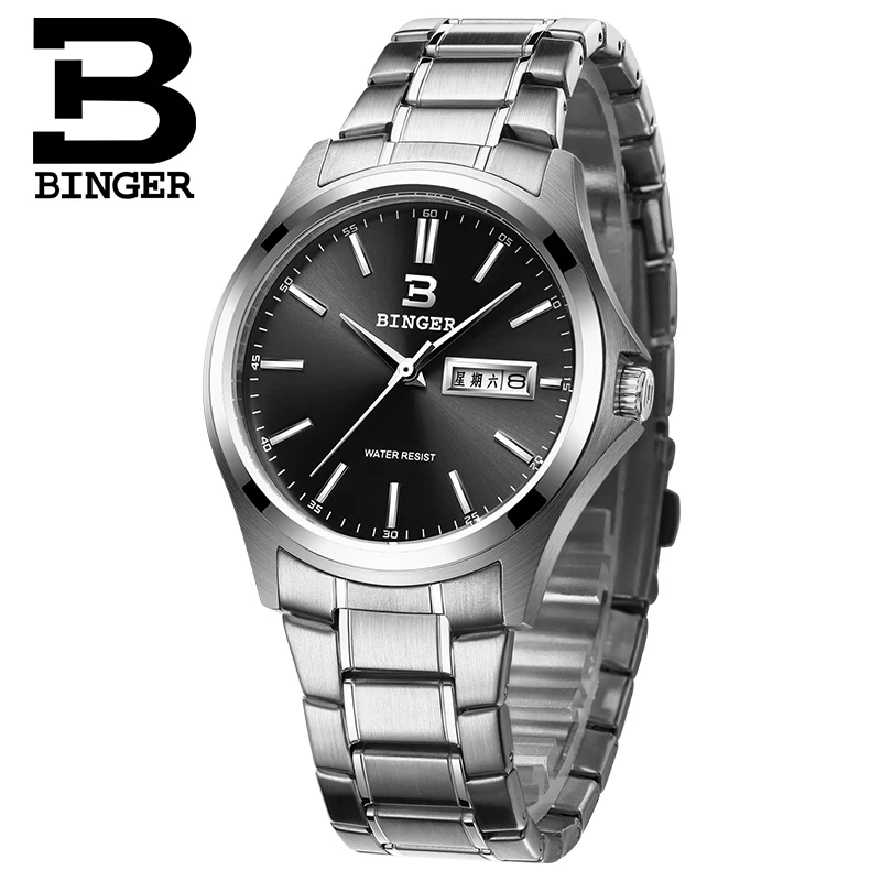 Швейцарские роскошные мужские часы бингера Кварцевые полностью из нержавеющей