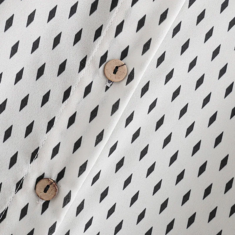 Women Geometric Print Loose Blouse V Neck Long Sleeve Asymmetrical Design Pleated Shirts Female Casual White Tops FFZSY105 |