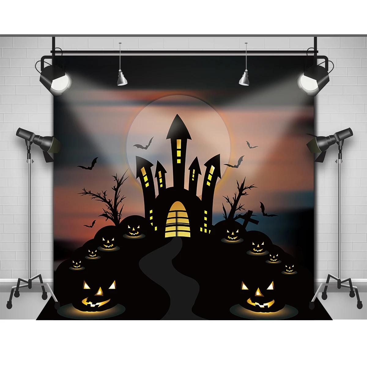 Фон для фотосъемки Allenjoy кладбище надгробие кресты закат Хэллоуин дети