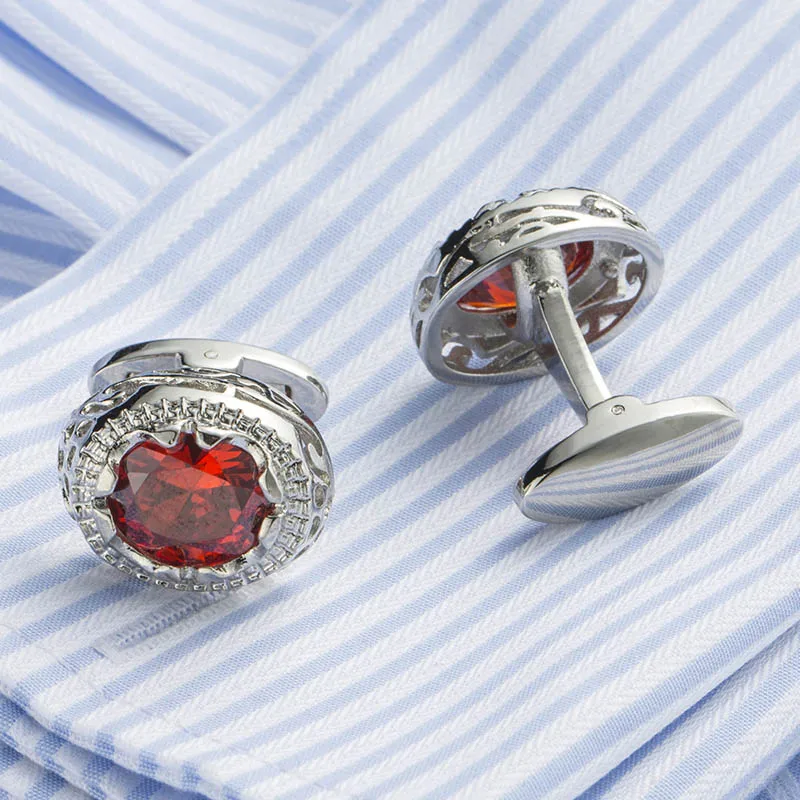 Новинка 2017 запонки с кристаллами красные из циркона свадебный подарок для жениха