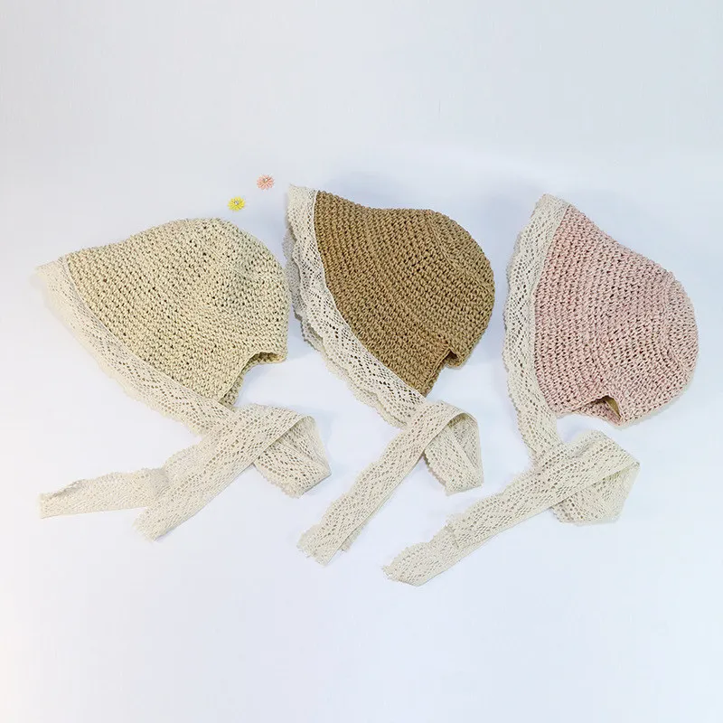 Детские Милые шляпки с бантом ручной работы Соломенная пляжная шляпа полями для